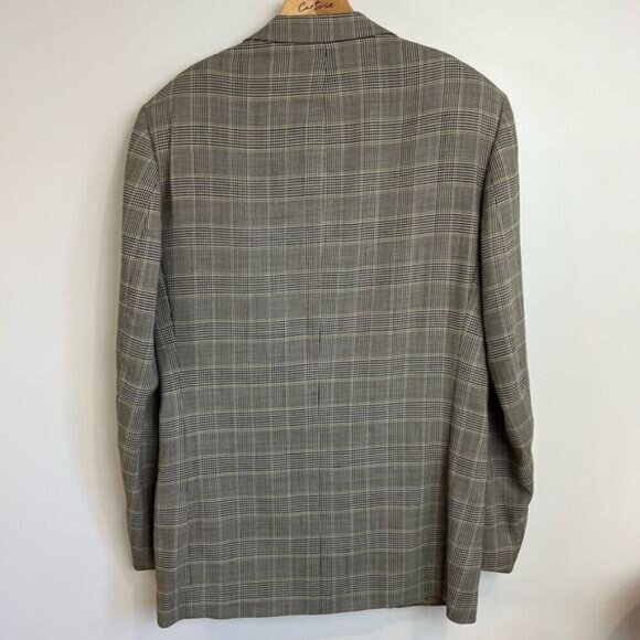 Vintage Gingham Plaid 40L Tall Vintage Wool Blazer Sports Coat Jacket Neutral - Picture 9 of 15
